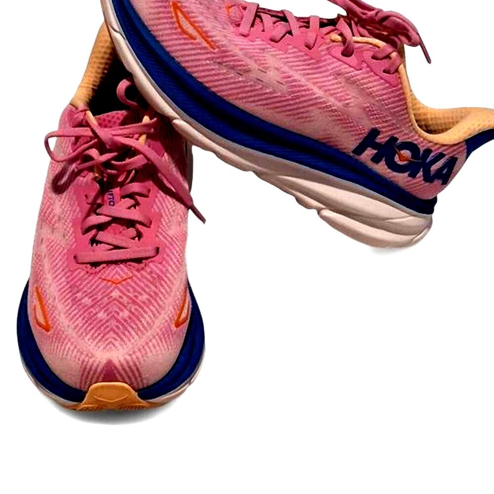 Hoka One One Clifton 9 Womens Size 7 D Pink blue Running Gym Walking Comfort